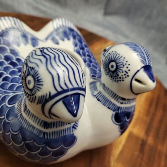 Chinese Joined Pair of Ducks Water Dropper Blue White Ceramic China - Picture 8 of 16